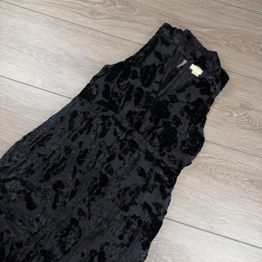 Maeve Womens Jumpsuit Velvet Burnout Floral Sleeveless Black 6